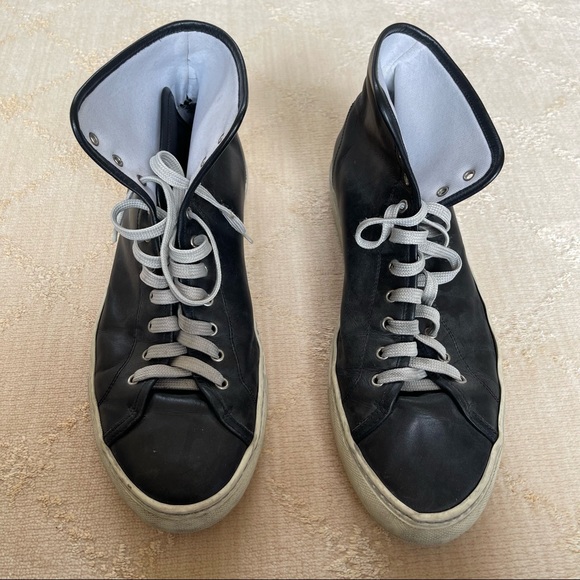 Common Projects Shoes | Common Projects Mens Black High Top Laminated Leather Sneakers | Color: Black | Size: 45 | Cindyseesales's Closet